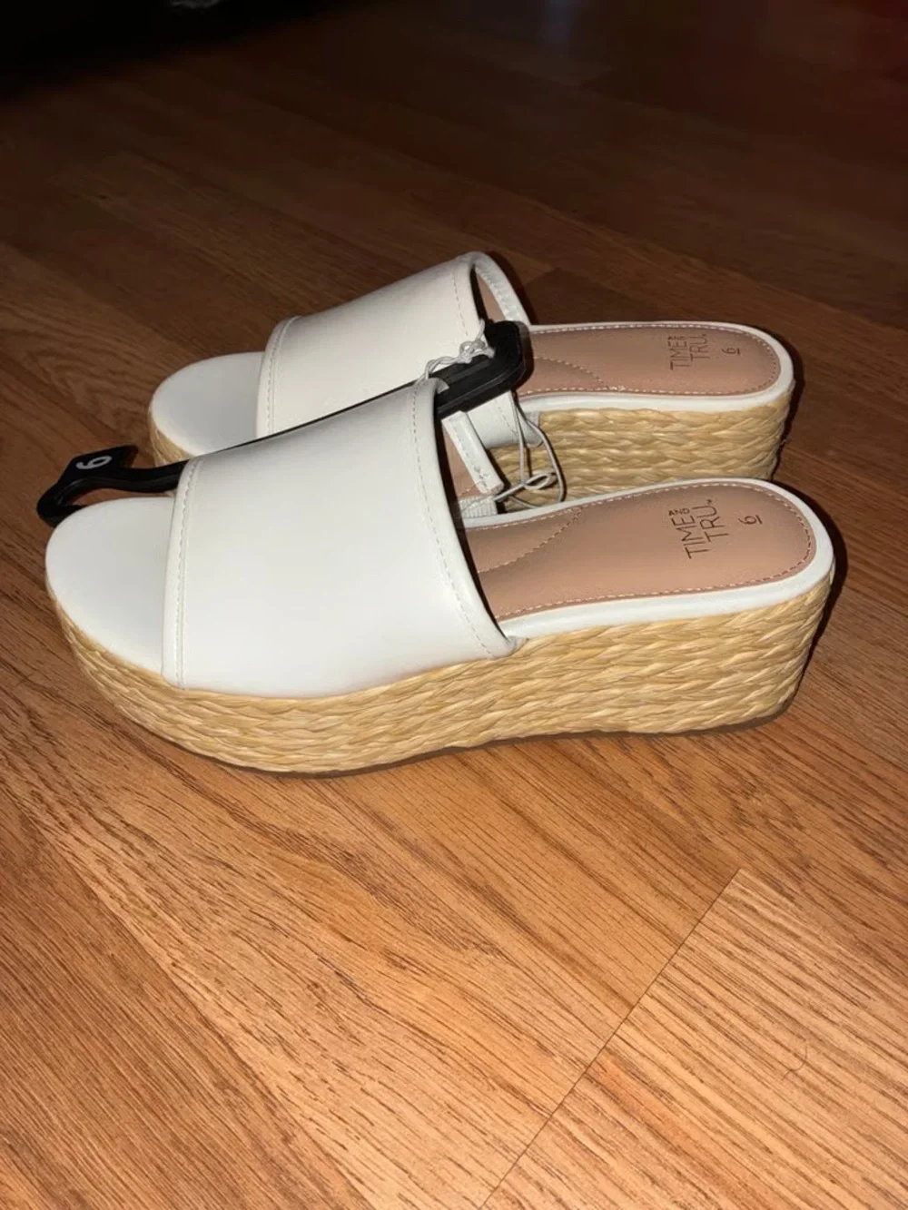 Time and Tru White Espadrille Slide Mules